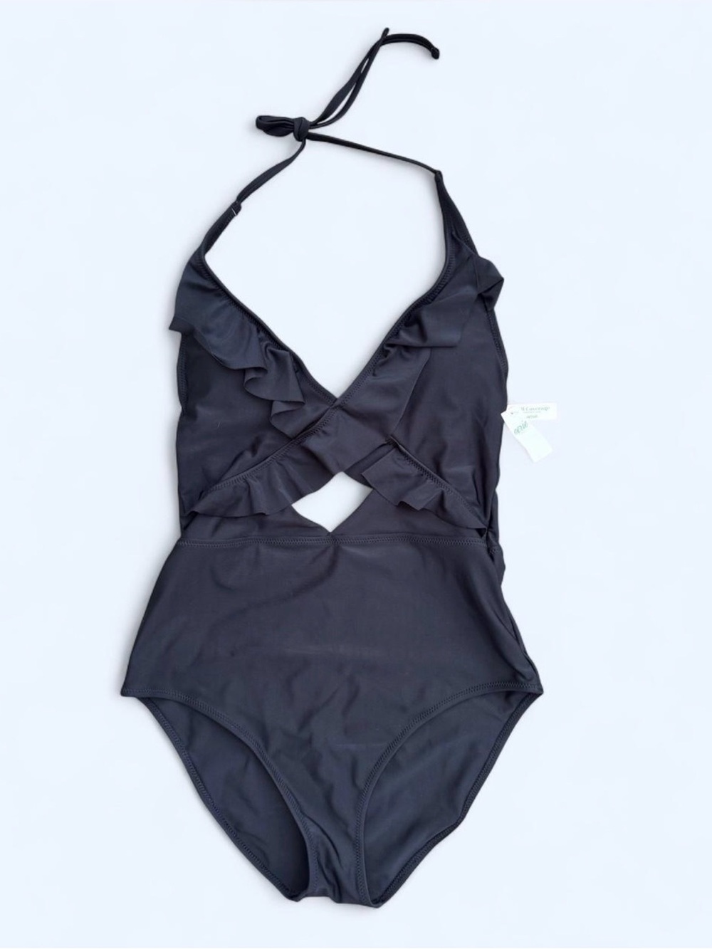 aerie Black Ruffle One-Piece Swimsuit with Halter Tie